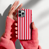 Red & Pink Striped Phone Case – Bold Valentine Candy Stripe Vibe